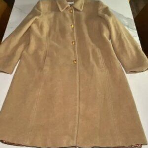 Vintage Talbots 100% Camel Hair Pea Coat Gold Buttons Womens Size 14 Petite USA